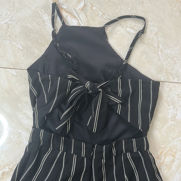 Black and Tan Jumpsuit with Tie Open Back - Picture 2 of 2